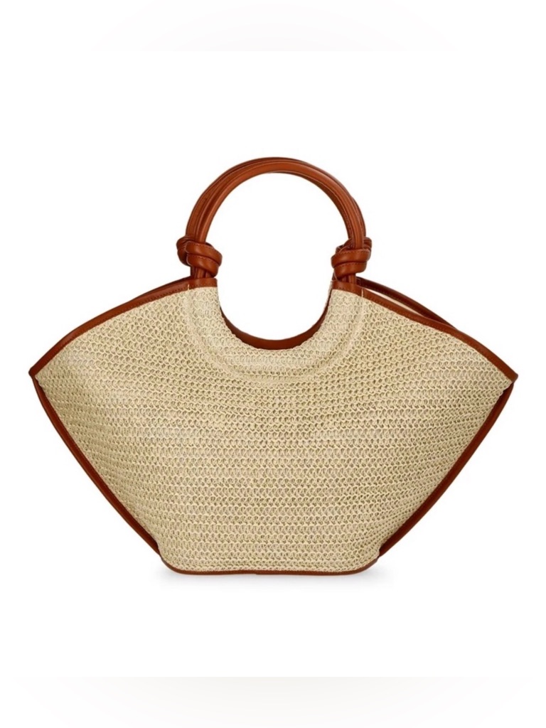 Nwt Time And Tru Women’s Knot Handle Natural Woven Tote